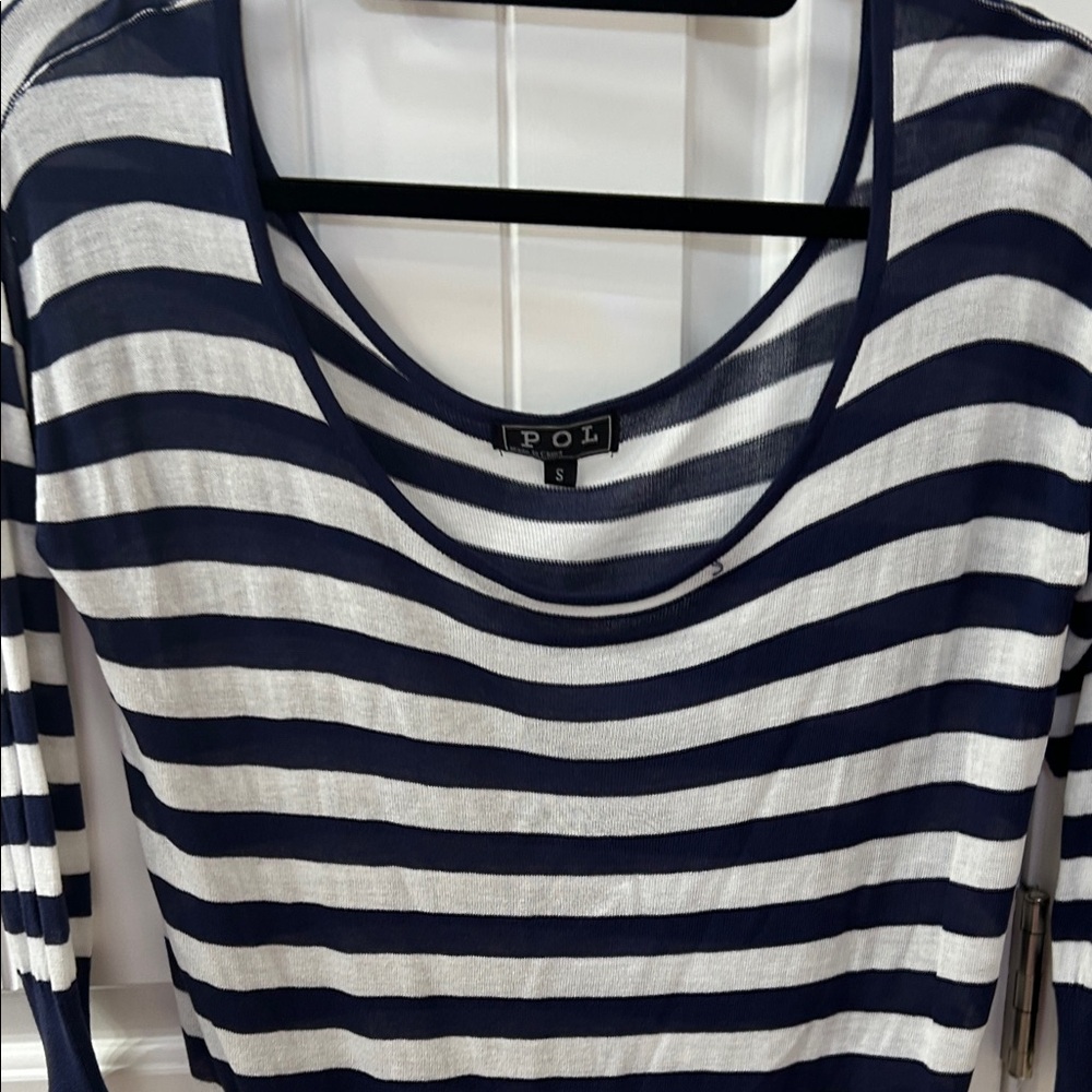 POL Striped Navy and White Long Sleeve Top